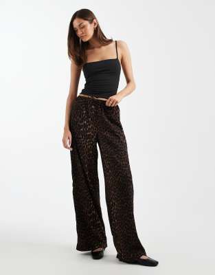 Only Tall Plissé Wide Leg Pants In Brown