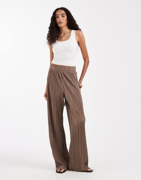 ONLY Tall plisse wide leg pants in light brown - view 1