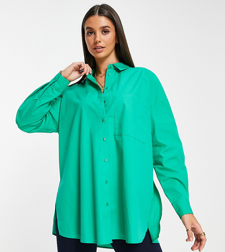 Only Tall Poplin Oversized Shirt In Bright Green