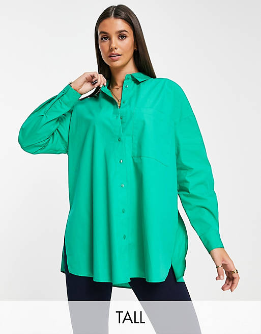 Only Tall poplin oversized shirt in bright green
