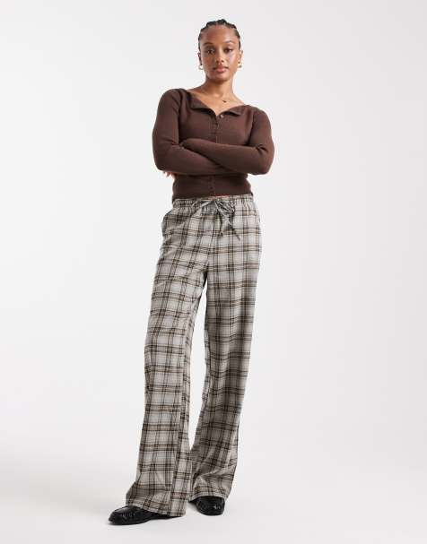 ONLY Tall pull on wide leg pants in gray plaid - view 1