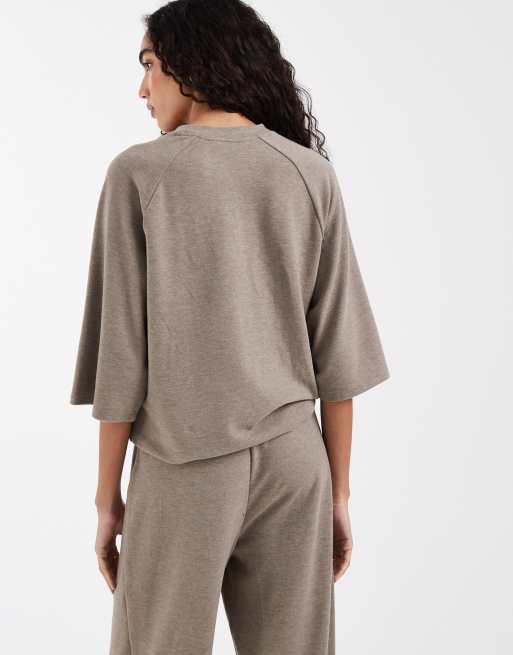 ONLY Tall - Recht T-shirt met zachte textuur in lichtbruin, deel van co-ord set, 4 van 4