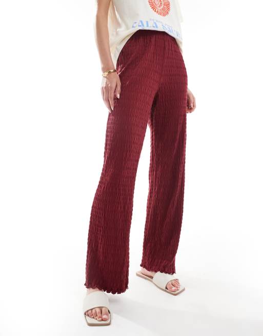 ONLY Tall relaxed fit shirred pants in burgundy, 4 of 5