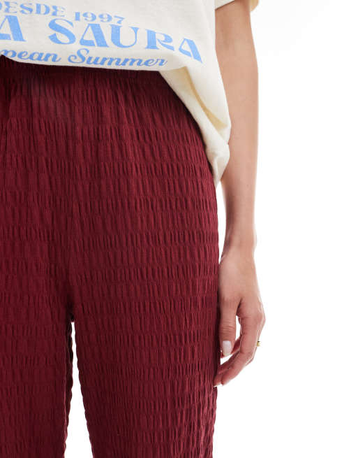 ONLY Tall relaxed fit shirred pants in burgundy, 5 of 5