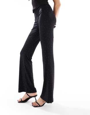 Only Tall Rhinestone Flared Pants In Black