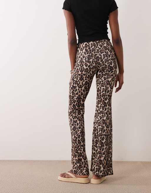 ONLY Tall ribbed flare pants in leopard print, 3 of 5