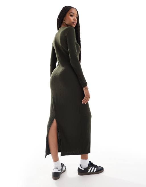 fitted lace wedding dress Forest Green Ribbed Knit Mock Neck Long Sleeve Maternity Midi Dress –  PinkBlush main image 0