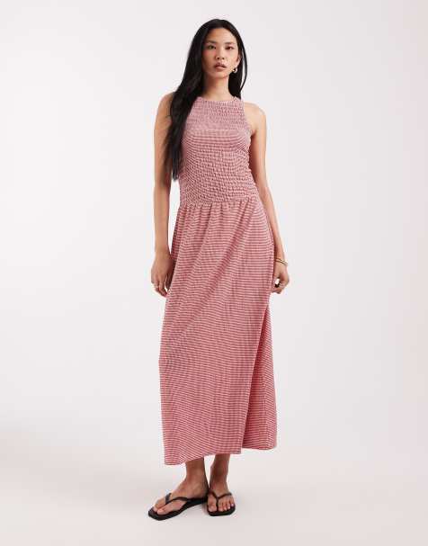 ONLY Tall - Ærmeløs midaxi-kjole med smock-snit og rødt gingham-tern - view 1