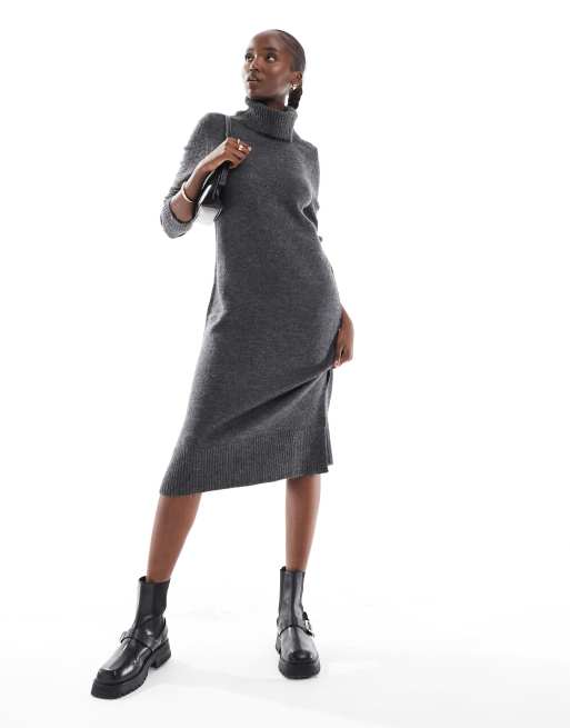 ONLY Tall roll neck midi jumper dress in dark grey melange
