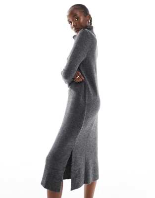 roll neck midi sweater dress in dark gray melange