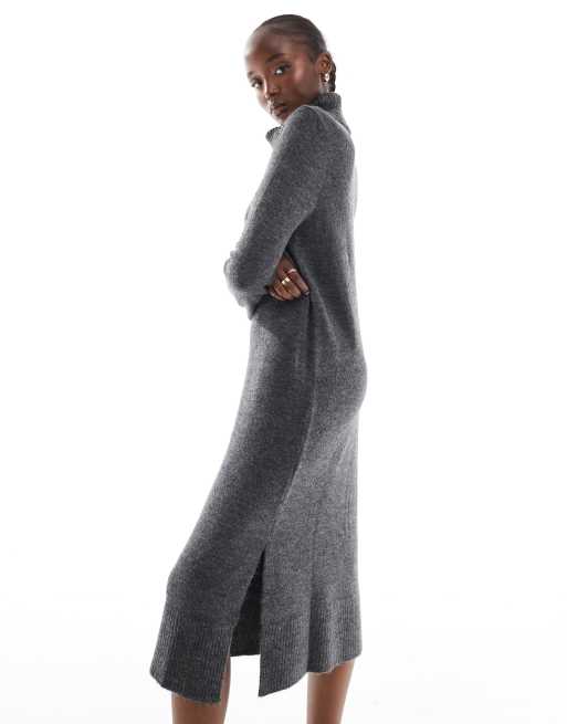 ONLY Tall roll neck midi sweater dress in dark gray melange