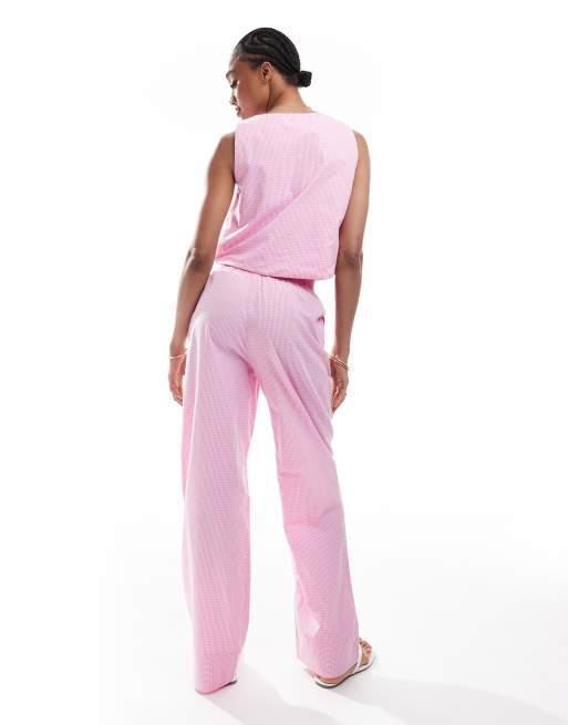 Only Tall – Rosa, ginghamrutiga byxor med vida ben och boxershortsdetalj, del av set, 3 av 5