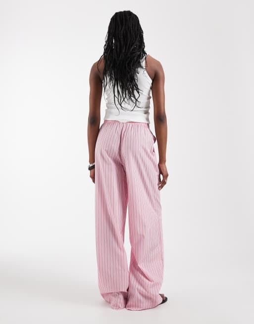 ONLY Tall – Rosa, randiga byxor med vida ben, 4 av 5