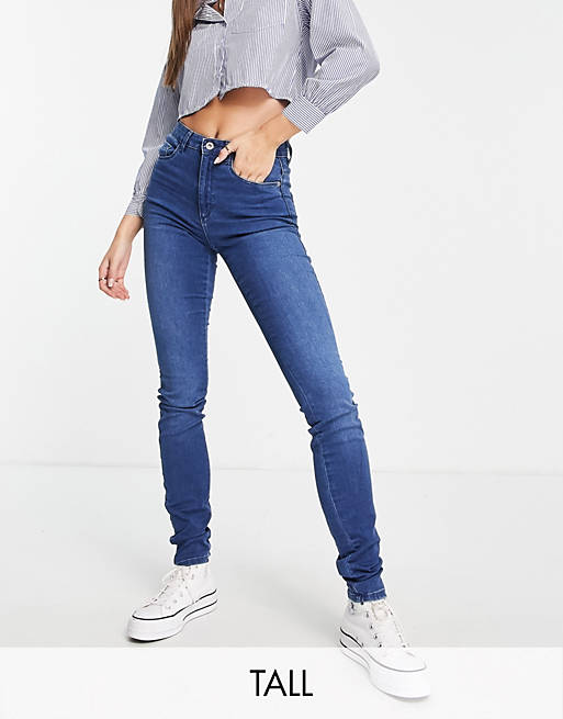 Only Tall - Royal - Skinny jeans met hoge taille en wassing in medium blauw 