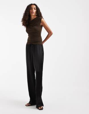 Only Tall Satin Pull On Pants In Black