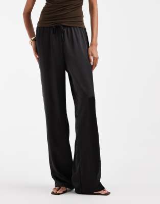 Only Tall Satin Pull On Pants In Black