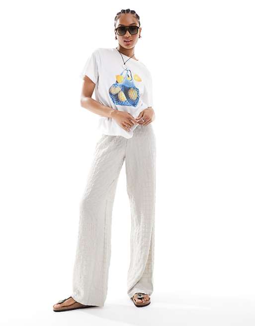 ONLY Tall seersucker wide leg pants in stone | ASOS ONLY Tall seersucker wide leg pants in stone | ASOS
