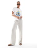 [ONLY Tall] ONLY Tall seersucker wide leg pants in stone-Grey 18 Vapor blue