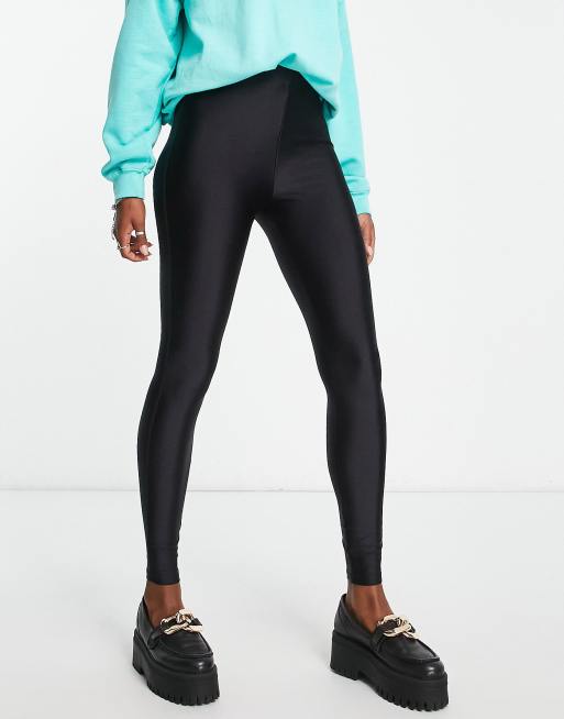 Only Tall shiny disco leggings in black