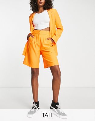 Only Tall tailored longline city shorts in orange  - ASOS Price Checker
