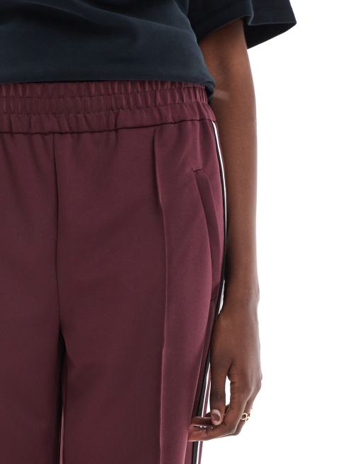 ONLY Tall side panel wide leg track pant in burgundy, 5 of 5
