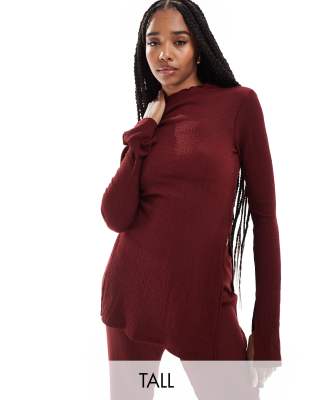 Only Tall Side Split Textured Top In Dark Red - Part Of A Set