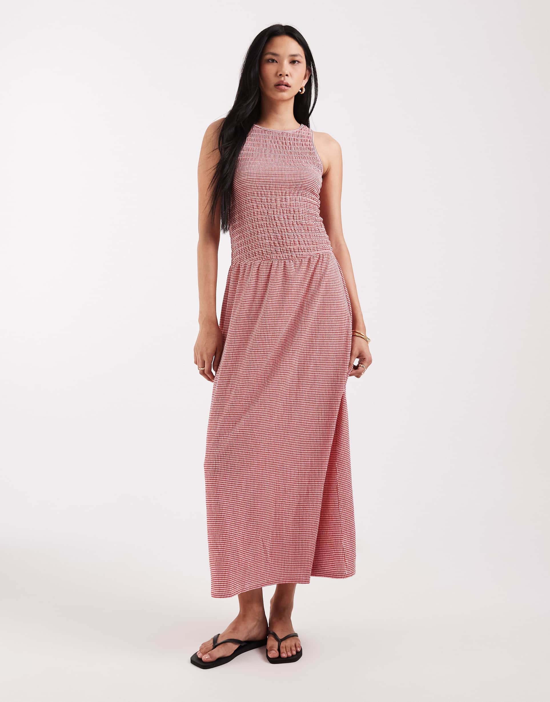 only tall sleeveless midaxi smock dress in red gingham