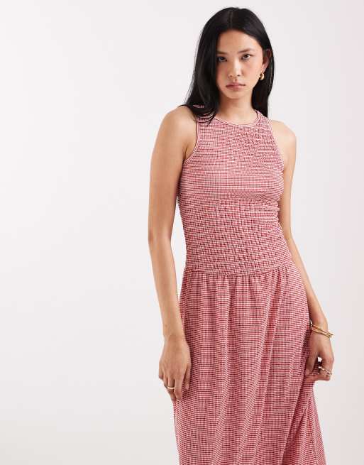 ONLY Tall sleeveless midaxi smock dress in red gingham, 2 of 4