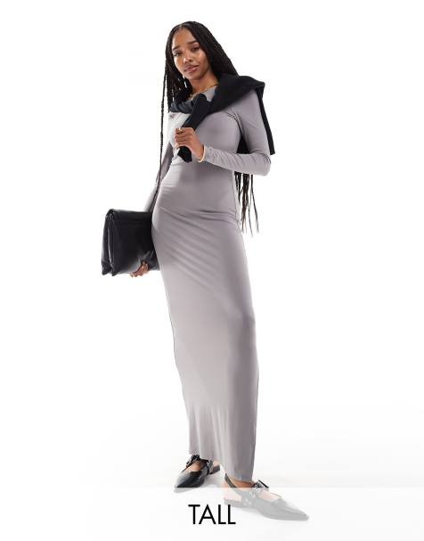 ONLY Tall slinky seamless maxi dress in light gray - view 1