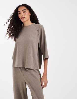 ONLY Tall soft texture boxy t-shirt co-ord in light brown