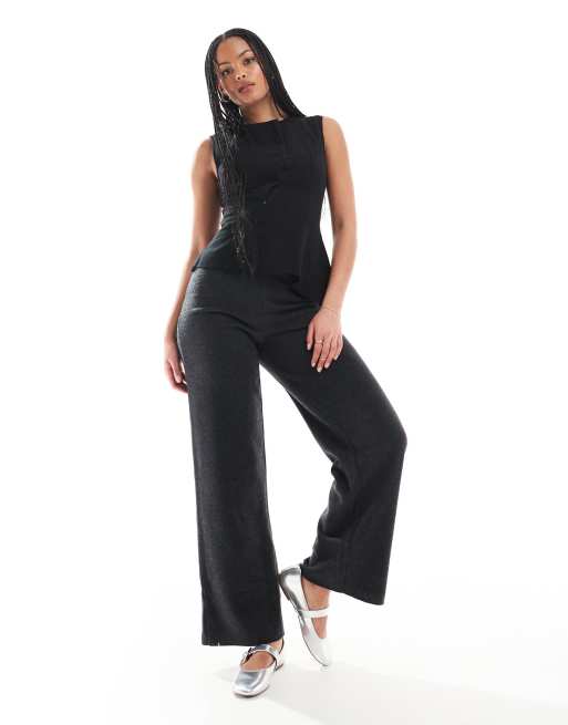 ONLY Tall soft texture loose fit pants in dark gray 