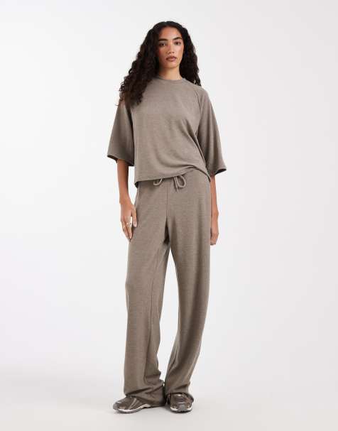 ONLY Tall soft texture wide leg pants in light brown - part of a set - view 1