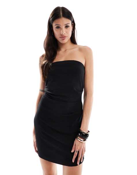ONLY Tall - Sort bandeau-minikjole med rynker - view 1
