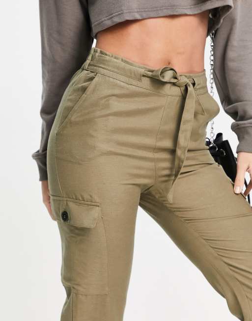 Only Tall – Spodnie bojówki w kolorze khaki z wiązaniem w talii, 3 z 4