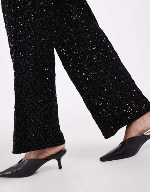 ONLY Tall straight leg sequin pant co-ord in black, 2 of 5