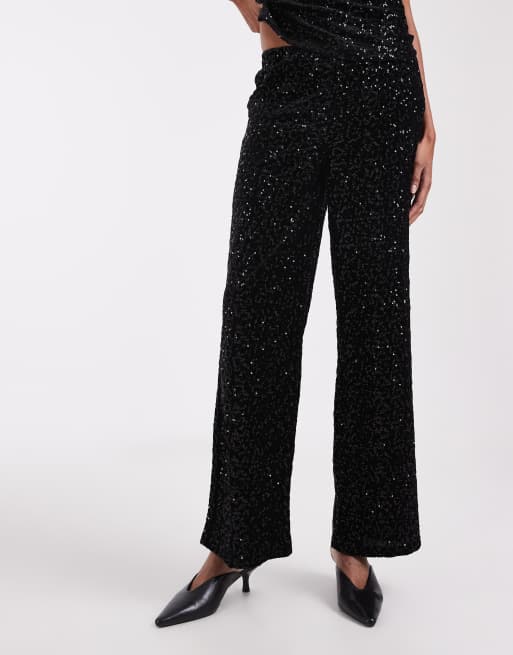ONLY Tall straight leg sequin pant co-ord in black, 4 of 5