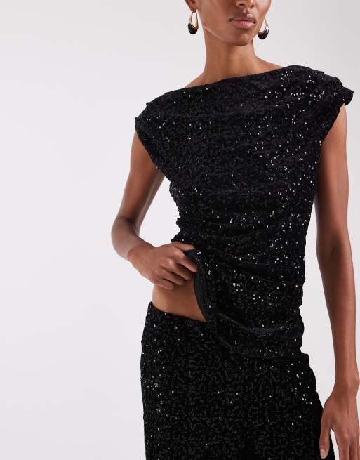 ONLY Tall straight leg sequin pant co-ord in black, 5 of 5