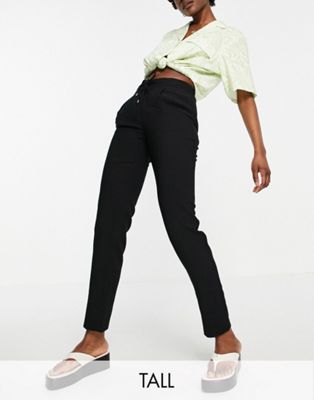 Only Tall straight leg trouser with tie waist in black