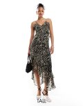 ONLY Tall strappy frill maxi dress in zebra-Black