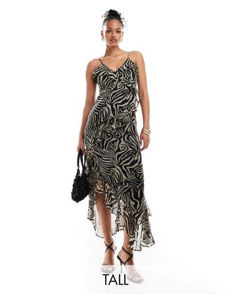 ONLY Tall strappy frill maxi dress in zebra 