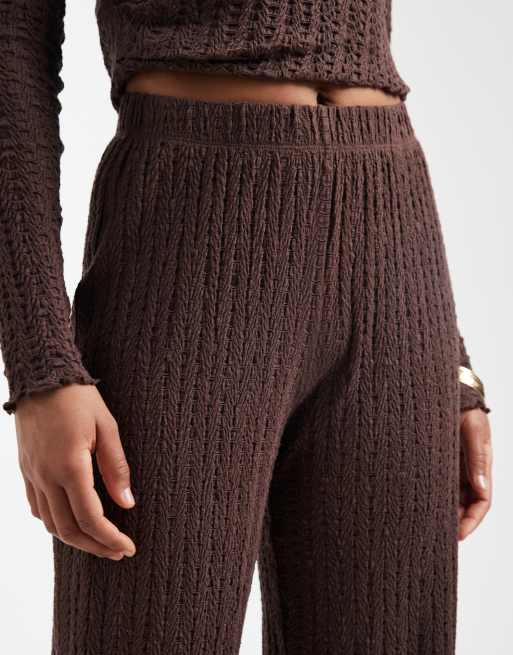 ONLY Tall – Strukturierte Hose in Schokobraun mit weitem Bein, Kombiteil, 2 von 5