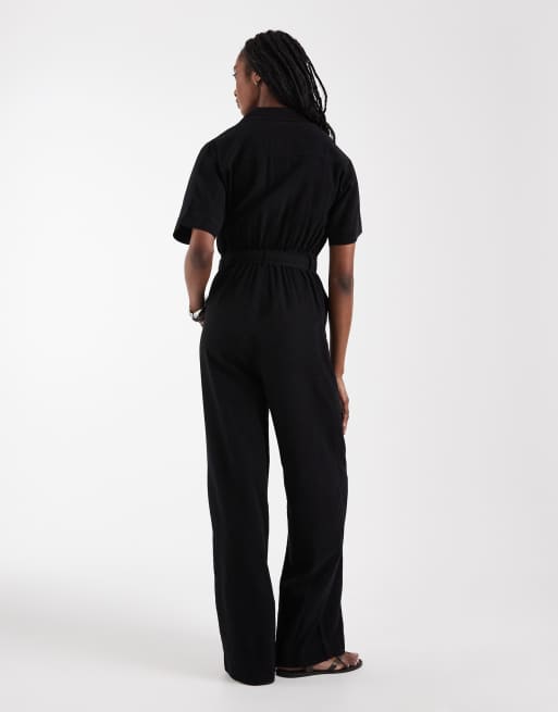 ONLY Tall – Svart jumpsuit med korta ärmar och knytning i midjan, 3 av 4