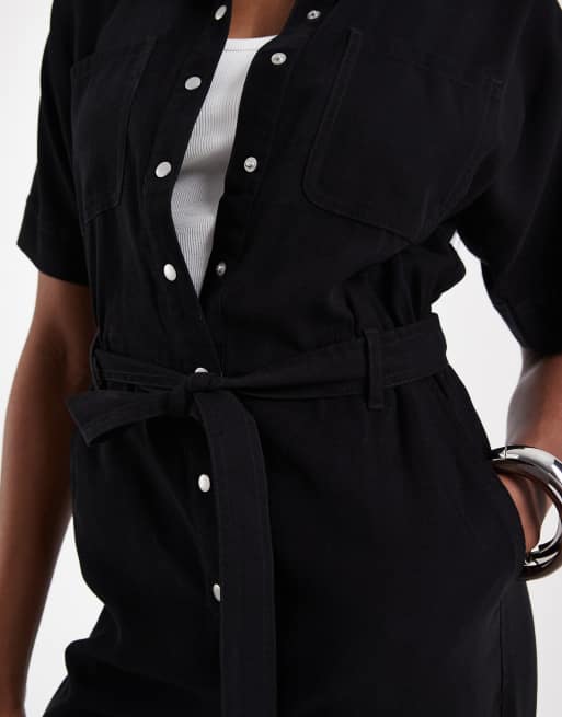 ONLY Tall – Svart jumpsuit med korta ärmar och knytning i midjan, 4 av 4