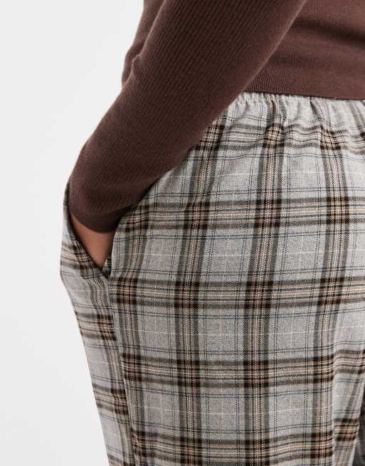 ONLY Tall – Szare wciągane spodnie z szerokimi nogawkami w kratkę, 3 z 5