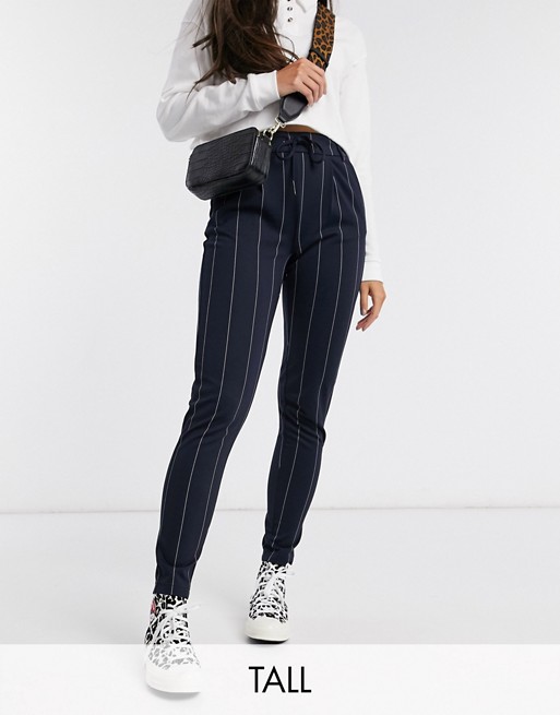 Only Tall tailored cigarette trousers in navy pinstripe