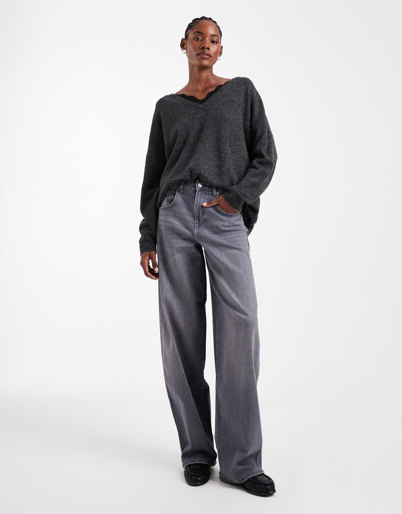 ТОЛЬКО высокие джинсы-бочкообразки Tamy из серого денима