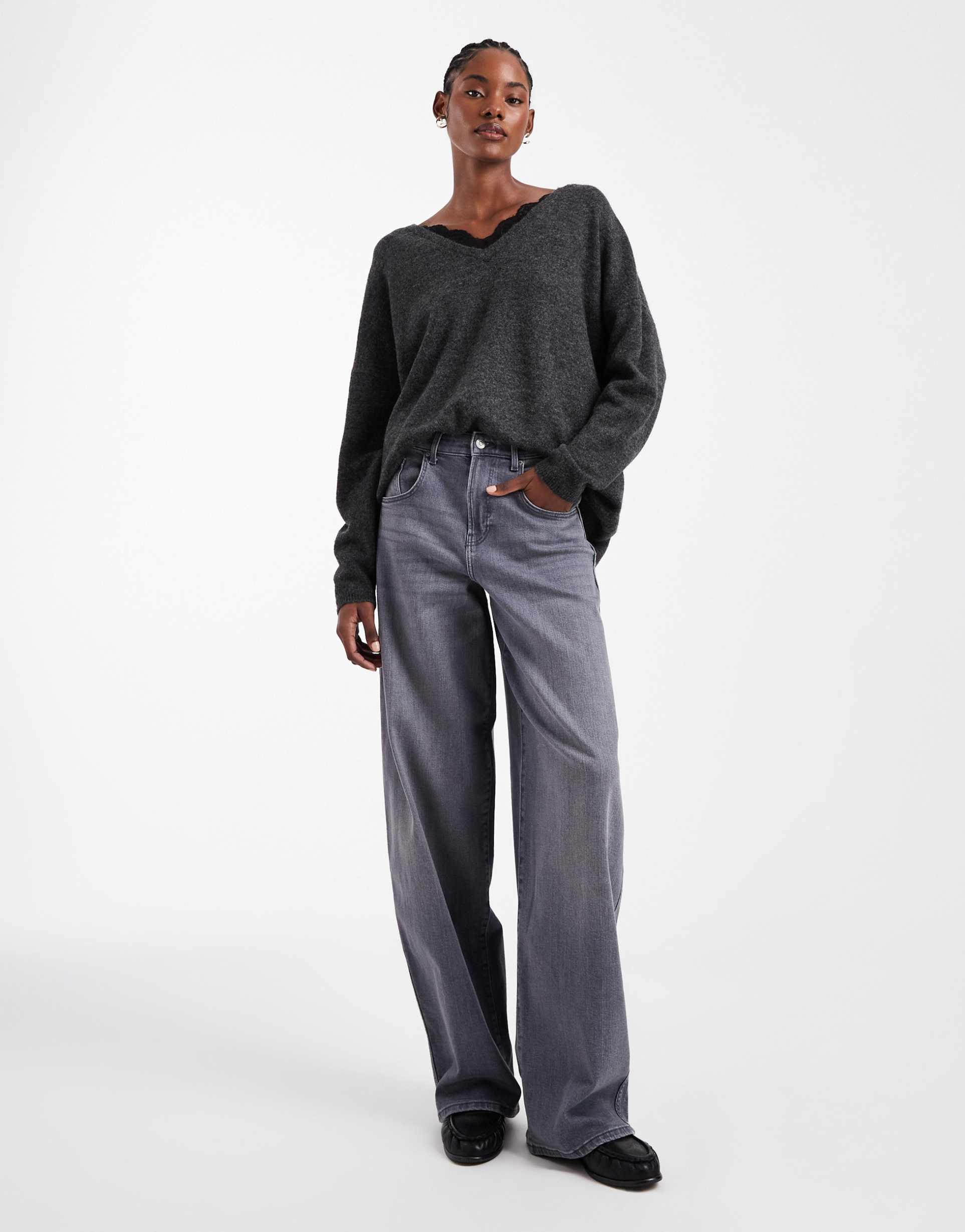 only tall tamy barrel leg jeans in gray denim