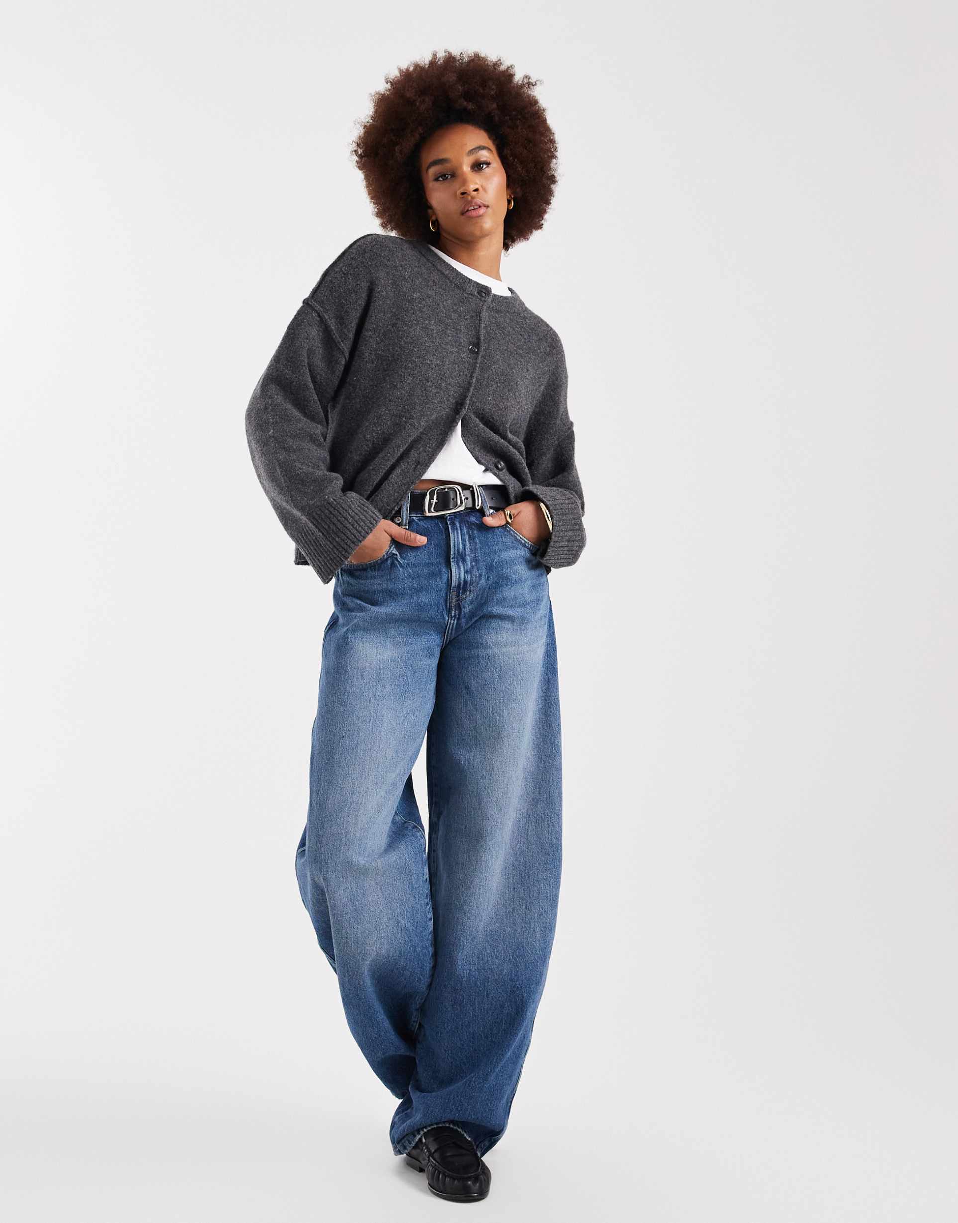 only tall taylor high waist barrel jeans in mid blue