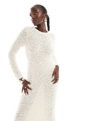 Only Tall ONLY Tall textured midi knitted dress in beige-Neutral