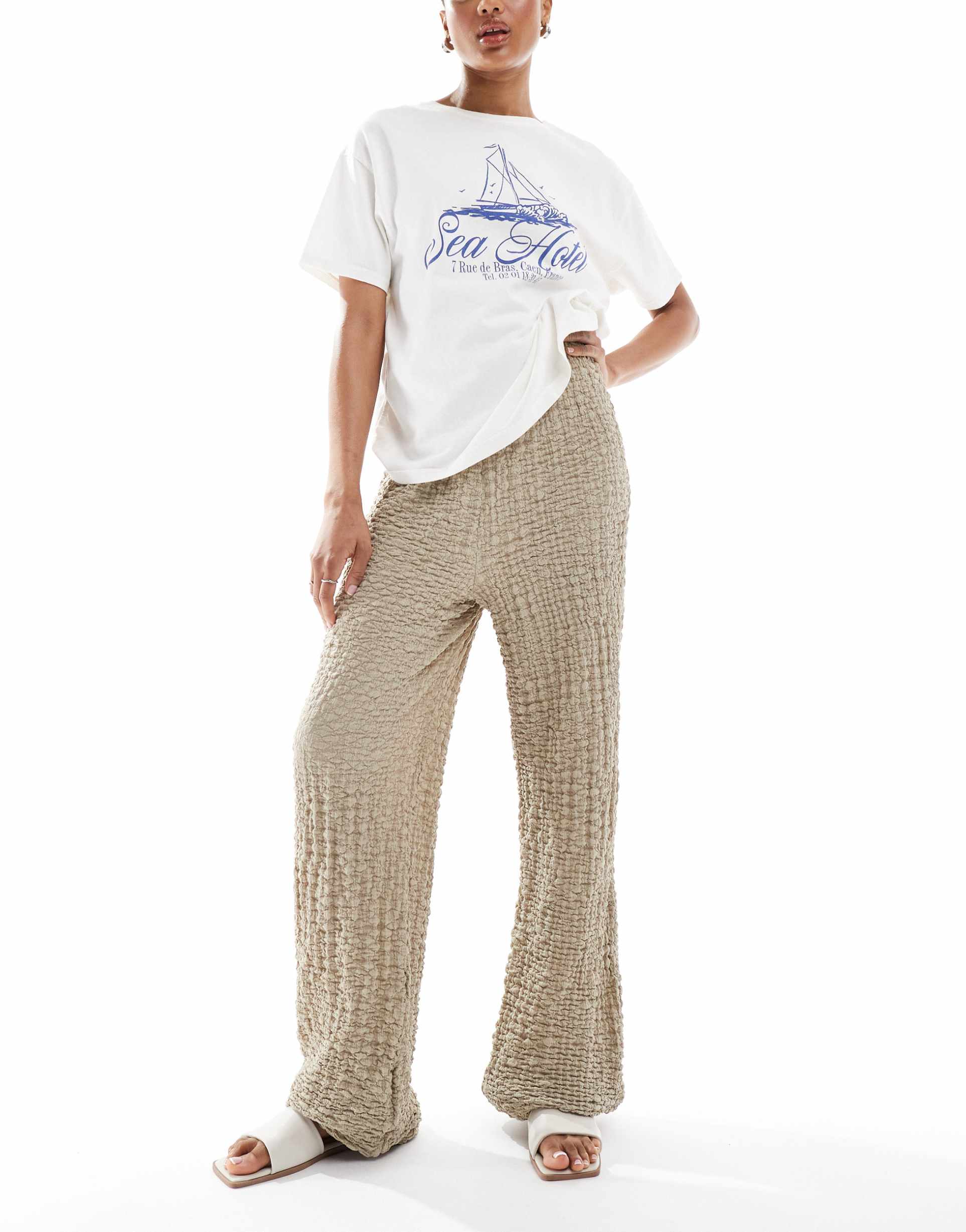 only tall textured wide leg pants in beige